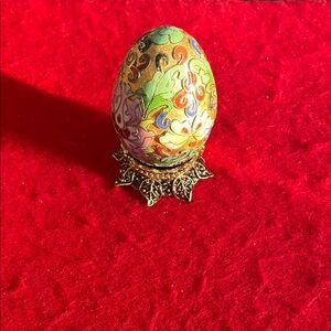 Vintage Colorful Decorative Egg with Gold Stand